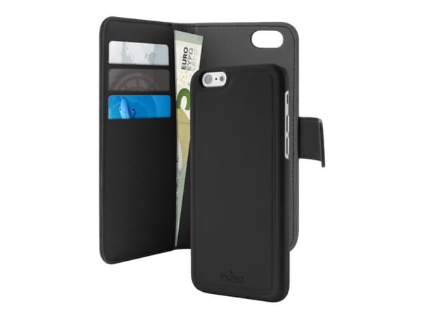 PURO Detachable - Back cover til mobiltelefon - læder mønster - sort - for Apple iPhone 7/8 SE (2020)