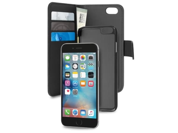 PURO Detachable - Back cover til mobiltelefon - læder mønster - sort - for Apple iPhone 7/8 SE (2020)