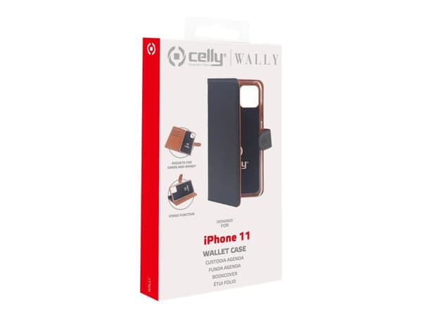 Celly Wally - Lommebok for mobiltelefon - fauxlær - svart - for Apple iPhone 11