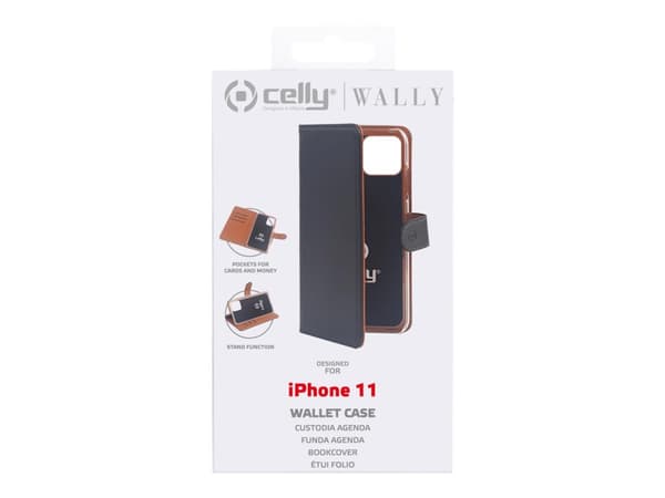 Celly Wally - Lommebok for mobiltelefon - fauxlær - svart - for Apple iPhone 11