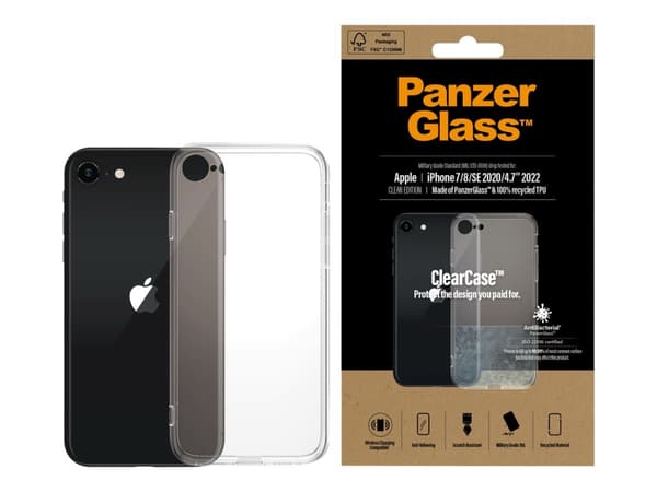PanzerGlass ClearCase - Back cover til mobiltelefon - hærdet glas, termoplastisk polyuretan (TPU) - klar - for Apple iPhone 7/8