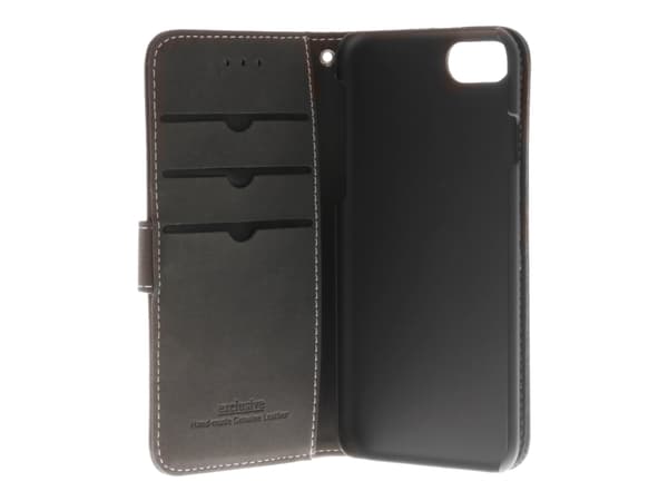 Insmat Exclusive Flip Case - Lommebok for mobiltelefon - ekte skinn - svart - for Apple iPhone 6, 6s, 8, SE (2nd generation)