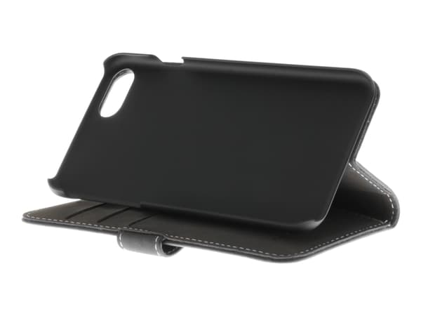 Insmat Exclusive Flip Case - Lommebok for mobiltelefon - ekte skinn - svart - for Apple iPhone 6, 6s, 8, SE (2nd generation)