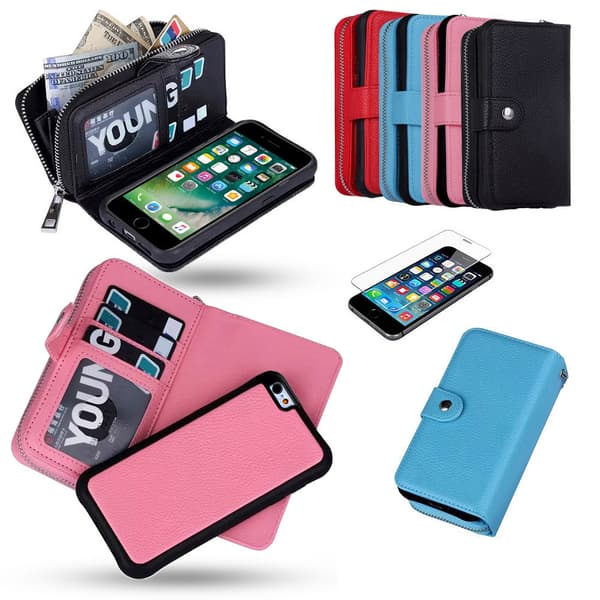 iPhone 7/8/SE (2020 & 2022) - Leather Case/Wallet + Protection Blue