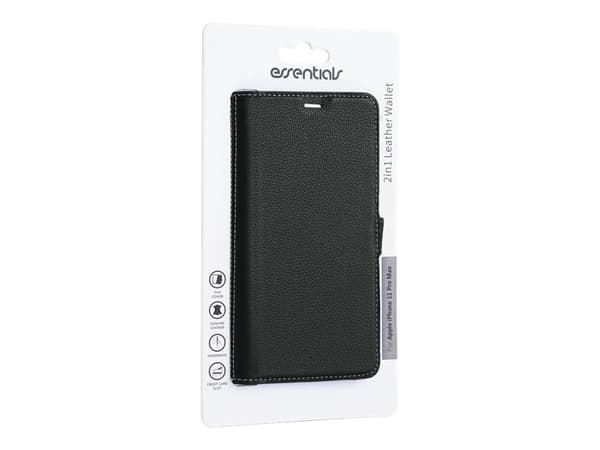 Essentials Wallet Detachable - Vikbart fodral för mobiltelefon - genuint läder - svart - för Apple iPhone 11 Pro Max