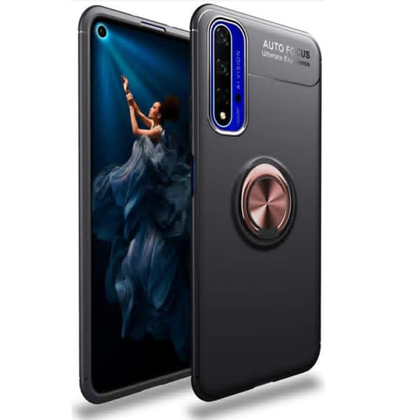 Genomtänkt Skal med Ringhållare - Huawei Nova 5T Svart/Roséguld