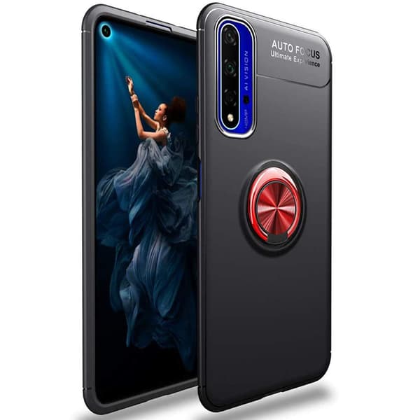 Huawei Nova 5T - Kraftfullt Skyddsskal med Ringhållare Svart/Röd
