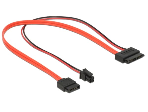 Delock - SATA-kabel - Serial ATA 150/300/600 - Smal SATA (R) till 4 pin ATX12V, SATA - 30 cm - svart, röd