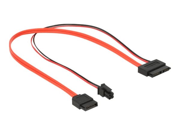 Delock - SATA-kabel - Serial ATA 150/300/600 - Smal SATA (R) till 4 pin ATX12V, SATA - 30 cm - svart, röd