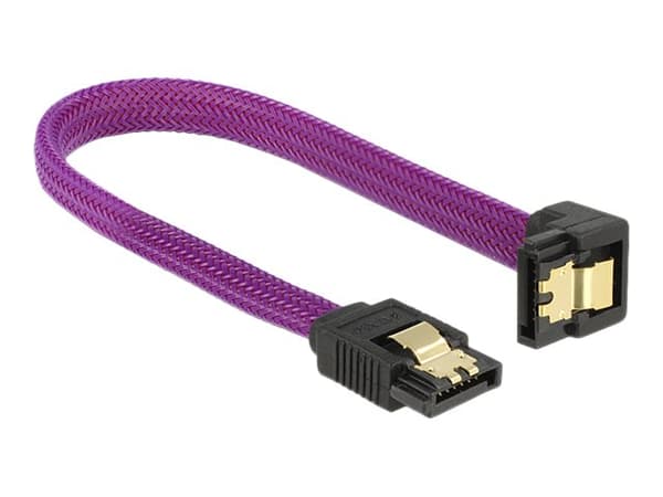 Delock Premium - SATA-kabel - Serial ATA 150/300/600 - SATA (hane) till SATA (hane) - 20 cm - 90° kontakt, sprintlåsning - lila