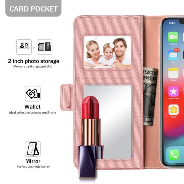 Plånboksfodral med Spegel till Huawei P40 - Rose Gold