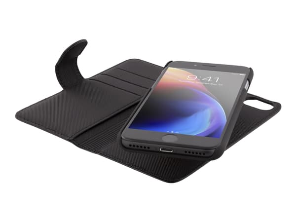 DELTACO - Lommebok for mobiltelefon - gummiert - svart - for Apple iPhone 7, 8, SE (2nd generation)