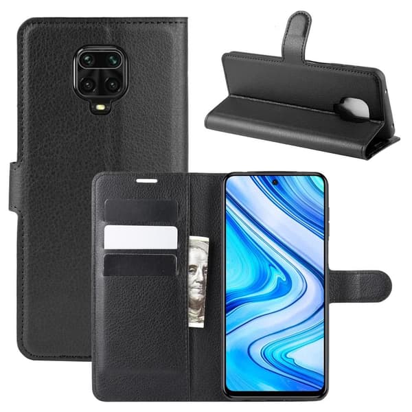 Xiaomi Redmi Note 9 Pro Kotelo Litchi Musta