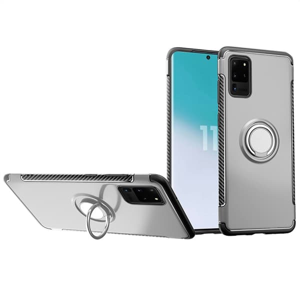 Samsung Galaxy S20 Ultra - Praktiskt Skal med Ringhållare Silver
