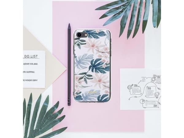 Crong Flower-deksel – iPhone SE (2022/2020) / 8/7-deksel (hvit og blå)