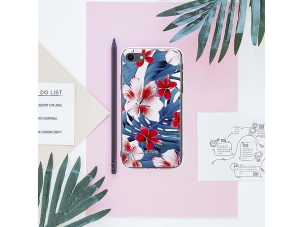 Crong Flower-deksel – iPhone SE (2022/2020) / 8/7-deksel (blå-rød)