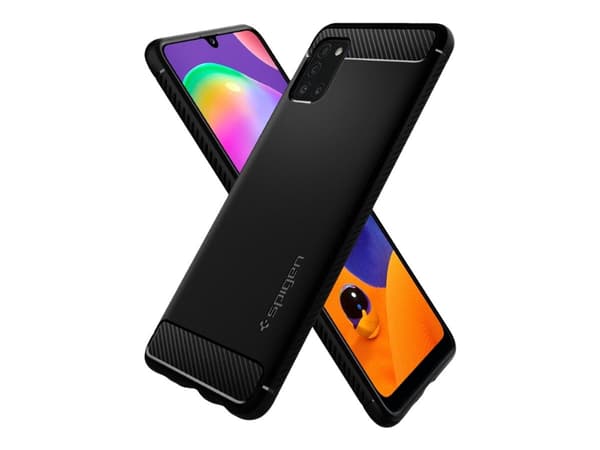 Spigen Rugged Armor - Baksidesskydd för mobiltelefon - kolfiber, termoplastisk polyuretan (TPU) - mattsvart - för Samsung Galaxy A31