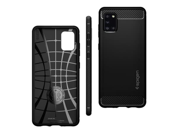 Spigen Rugged Armor - Baksidesskydd för mobiltelefon - kolfiber, termoplastisk polyuretan (TPU) - mattsvart - för Samsung Galaxy A31