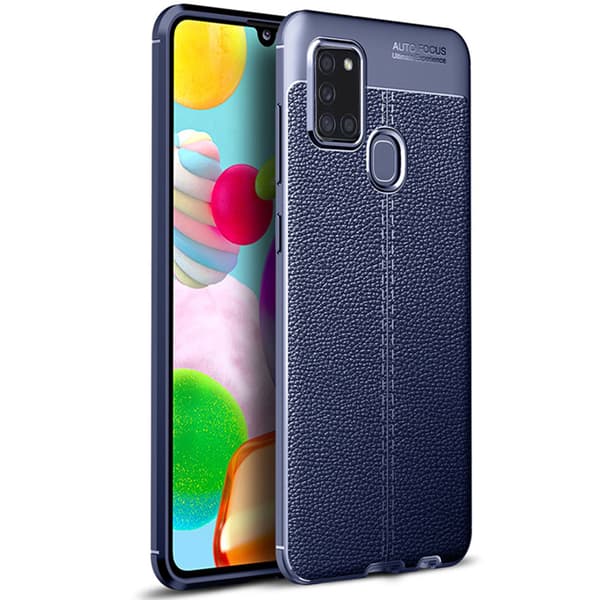 Samsung Galaxy A21S - Stilsäkert Litchi-Design Skal Mörkblå Mörkblå
