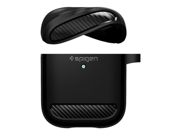 Spigen Rugged Armor - Fodral för hörlurar - termoplastisk polyuretan (TPU) - mattsvart - för Apple AirPods (1:a generation, 2a generation)