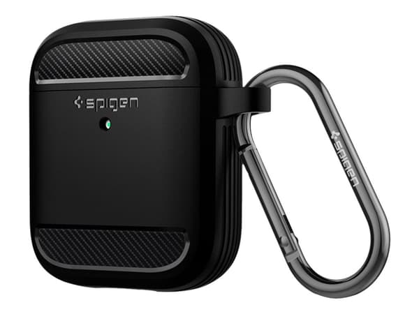 Spigen Rugged Armor - Fodral för hörlurar - termoplastisk polyuretan (TPU) - mattsvart - för Apple AirPods (1:a generation, 2a generation)