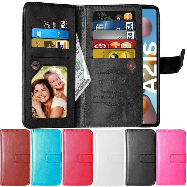 Dual-flip Flexi 9-kort Samsung Galaxy A21s (SM-A217F) : Farge - Svart