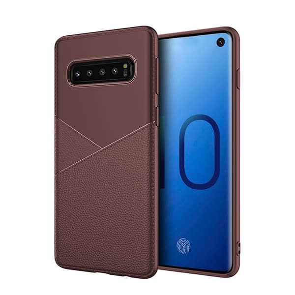 Samsung Galaxy S10e - Leman Skyddsskal med L�derdesign Brun Brun