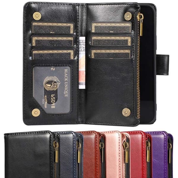 Dubbelflip Zipper 9-kort Apple iPhone 12 (6.1") : Färg - Lila
