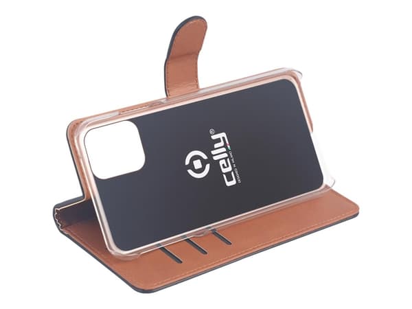 Celly Wally WALLY1004 - Vikbart fodral för mobiltelefon - konstläder - svart - för Apple iPhone 12, 12 Pro