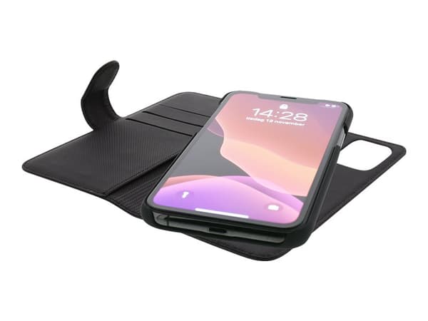 DELTACO Mobility Wallet Case 2-in-1 - Lommebok for mobiltelefon - veganlær - svart - 6.7" - for Apple iPhone 12 Pro Max