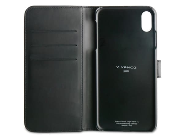 Vivanco Book case - Lommebok for mobiltelefon - fauxlær - svart - for Apple iPhone XS Max