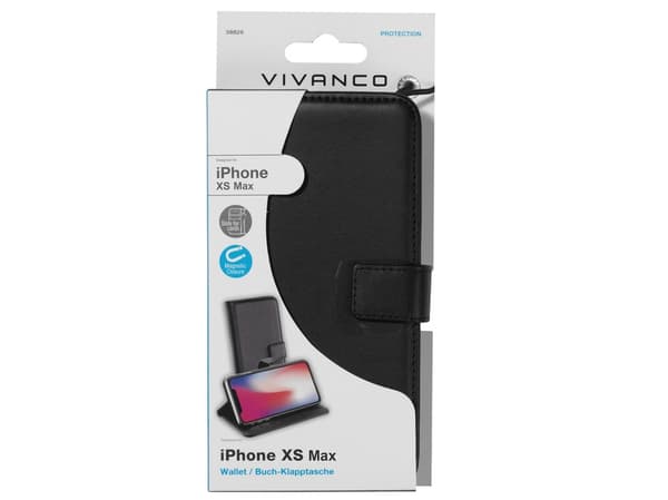 Vivanco Book case - Lommebok for mobiltelefon - fauxlær - svart - for Apple iPhone XS Max