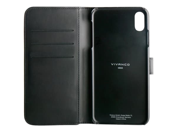 Vivanco Book case - Lommebok for mobiltelefon - fauxlær - svart - for Apple iPhone XS Max