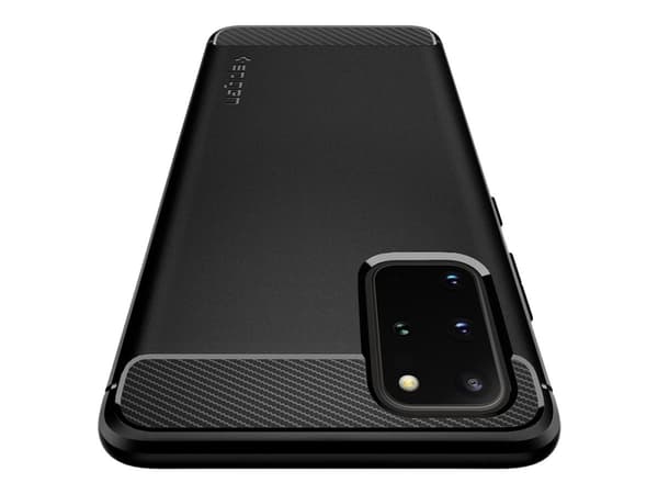 Spigen Rugged Armor - Baksidesskydd för mobiltelefon - kolfiber, termoplastisk polyuretan (TPU) - mattsvart - för Samsung Galaxy S20+, S20+ 5G