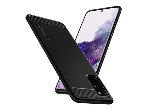 Spigen Rugged Armor - Baksidesskydd för mobiltelefon - kolfiber, termoplastisk polyuretan (TPU) - mattsvart - för Samsung Galaxy S20+, S20+ 5G