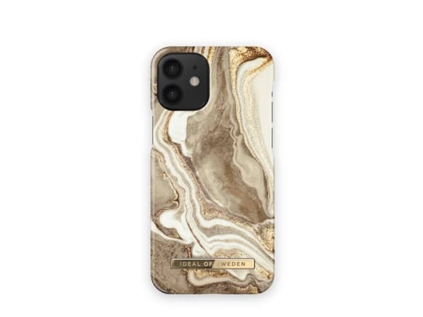IDEAL OF SWEDEN Fashion Case - Baksidesskydd för mobiltelefon - plast - gyllene sandfärgad marmor, präglad, guldtonad logotyp - för Apple iPhone 12 m