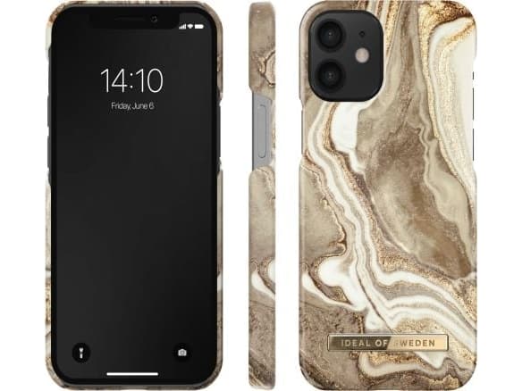 IDEAL OF SWEDEN Fashion Case - Baksidedeksel for mobiltelefon - plastikk - gyllen sandmarmor - gulltonet preget logo - for Apple iPhone 12, 12 Pro