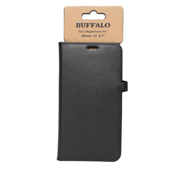 BUFFALO Lompakko Nahka Musta 3 Korttitaskua iPhone 12 Pro Max