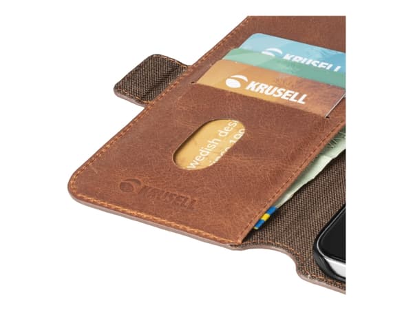 Krusell Sunne PhoneWallet - Lommebok for mobiltelefon - ekte skinn - årgangskonjakk - for Apple iPhone 12 Pro Max