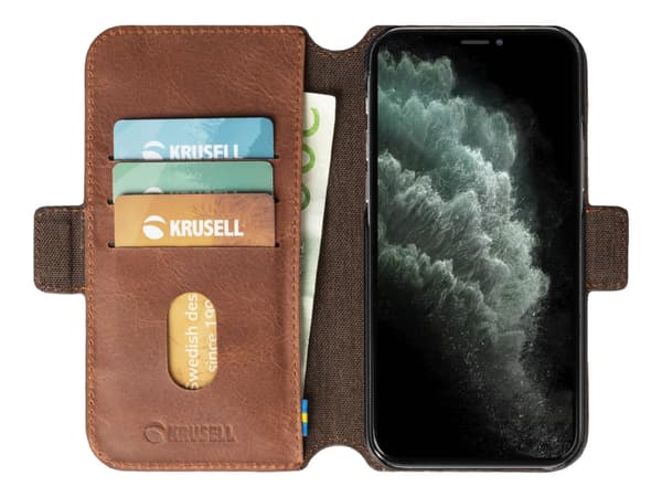 Krusell Sunne PhoneWallet - Lommebok for mobiltelefon - ekte skinn - årgangskonjakk - for Apple iPhone 12 Pro Max
