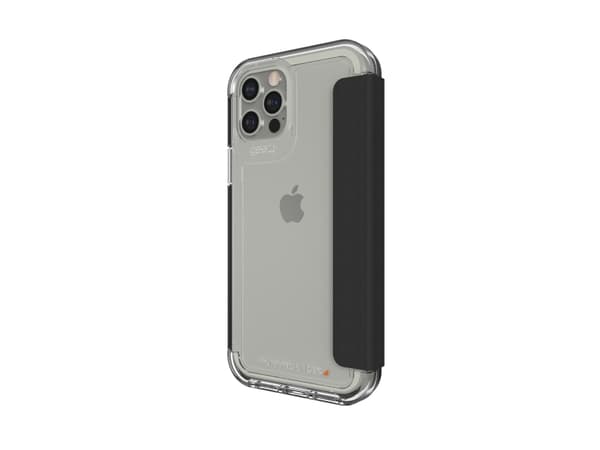 GEAR4 D3O Wembley Flip, Folio-kotelo, Apple, iPhone 12/12 Pro, 15,5 cm (6.1"), Musta, Läpinäkyvä