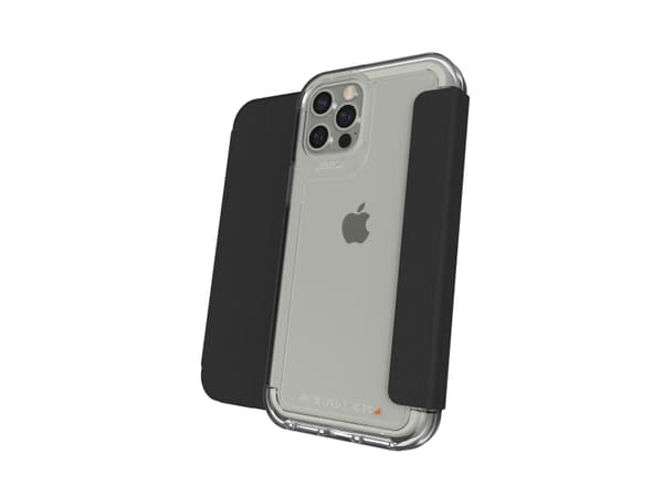 GEAR4 D3O Wembley Flip, Folio-kotelo, Apple, iPhone 12/12 Pro, 15,5 cm (6.1"), Musta, Läpinäkyvä