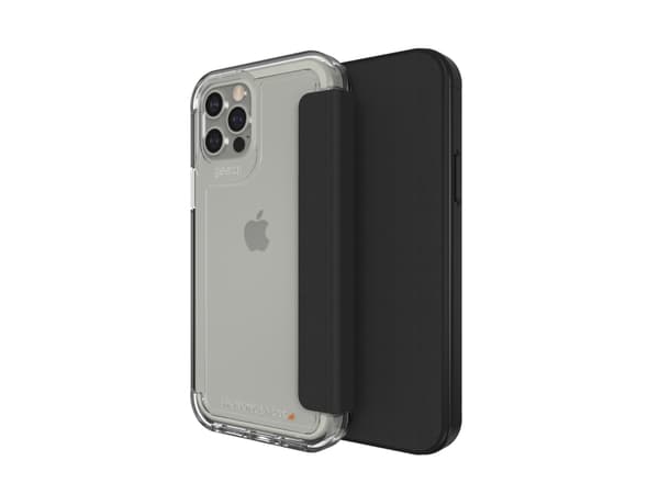 GEAR4 D3O Wembley Flip, Folio-kotelo, Apple, iPhone 12/12 Pro, 15,5 cm (6.1"), Musta, Läpinäkyvä