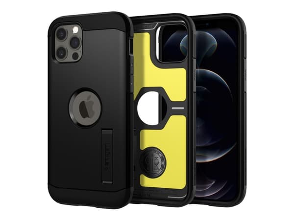 Spigen Tough Armor - Baksidesskydd för mobiltelefon - polykarbonat, termoplastisk polyuretan (TPU) - svart - 6.1" - för Apple iPhone 12, 12 Pro