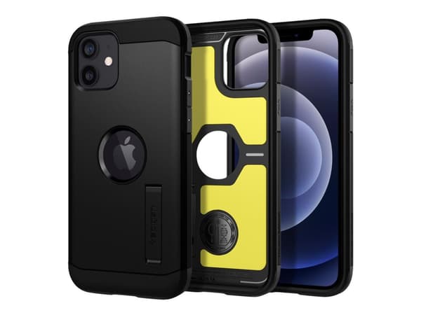 Spigen Tough Armor - Baksidesskydd för mobiltelefon - polykarbonat, termoplastisk polyuretan (TPU) - svart - 6.1" - för Apple iPhone 12, 12 Pro