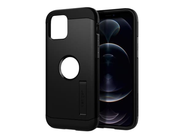 Spigen Tough Armor - Baksidesskydd för mobiltelefon - polykarbonat, termoplastisk polyuretan (TPU) - svart - 6.1" - för Apple iPhone 12, 12 Pro