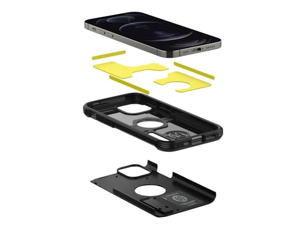 Spigen Tough Armor - Baksidesskydd för mobiltelefon - polykarbonat, termoplastisk polyuretan (TPU) - svart - 6.1" - för Apple iPhone 12, 12 Pro