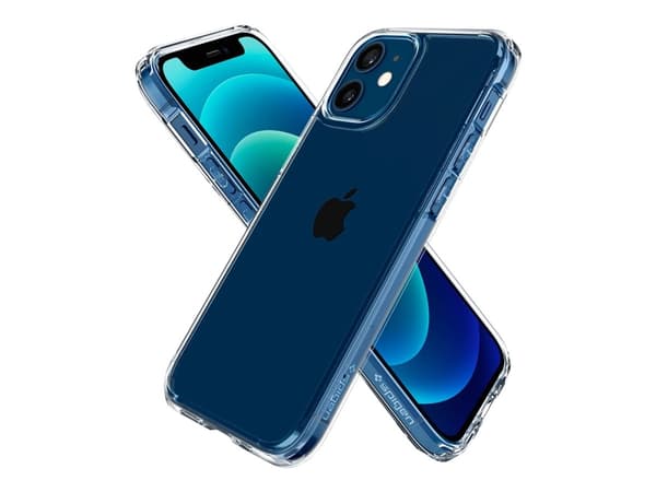 Spigen Ultra Hybrid - Baksidesskydd för mobiltelefon - polykarbonat, flexibel termoplastisk polyuretan (TPU) - CrystalClear - för Apple iPhone 12 min