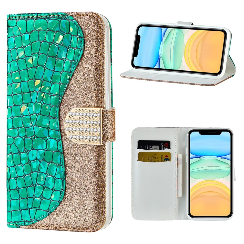 iPhone 12 Mini Suojakotelo Krokotiilikuvio Glitter Vihreä