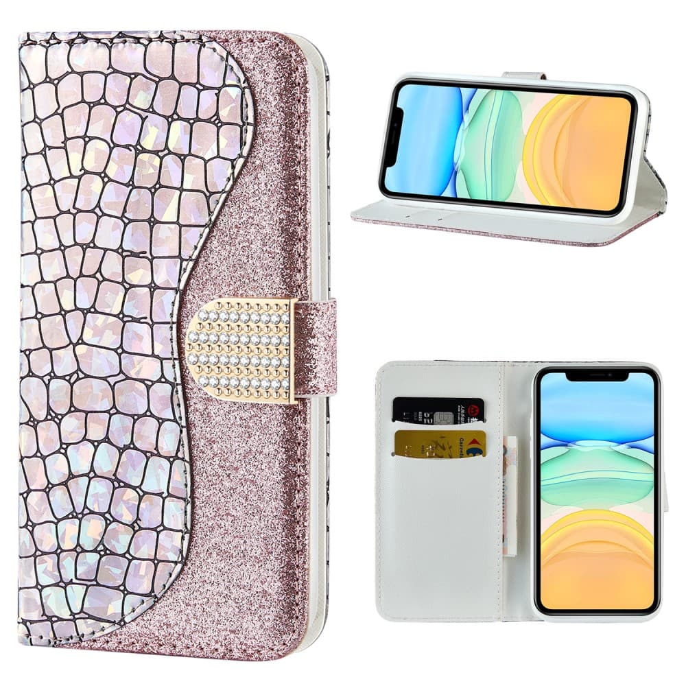 iPhone 12 Mini Suojakotelo Krokotiilikuvio Glitter Ruusukulta